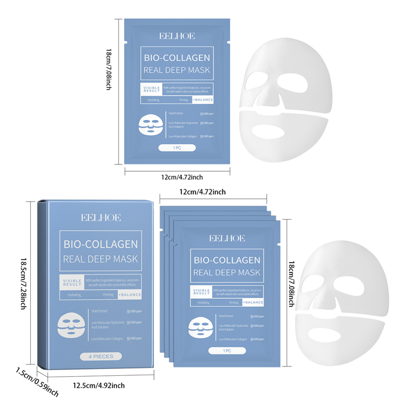 20pcs Bio-Collagen Real Deep Facial Masks, Unisex Adult Moisturizing Skincare, Full-Face Split Sheet Masks, Sleep Mask for Hydration, with Hyaluronic Acid & Nicotinamide, Soothing, Unscented, Alcohol-Free, with Suitable for A